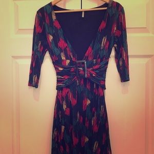 Multicolored below the knee length dress.